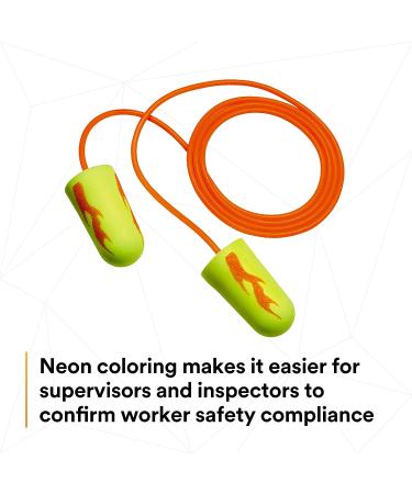 3M Ear Plugs 200/Box E-A-Rsoft Yellow Neon Blasts 311-1252 Corded Disposable Foam NRR 33 for Drilling Grinding Machining Sawing Sanding Welding - 1/Poly Bag - Buy Online on GoSupps.com