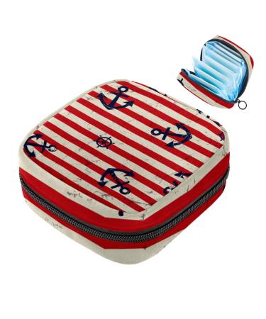 Storage bags for women's bandages antique anchor motif red striped large menstrual cup pocket with zipper periodic inserts bags panty lips tampons for girls and women multicolored 06