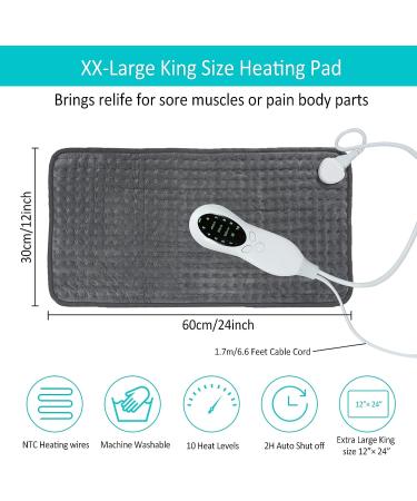 Electric Heating Pad for Pain Relief - 10 Heat Settings, Auto Shut Off - XL 12x24 for Back, Shoulders, Neck, Knee, Leg, Period Cramps, Arthritis - Moist/Dry Heat Option - Buy Online on GoSupps.com