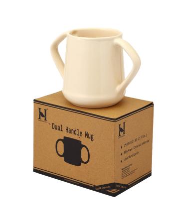 HealthGoodsIn Dual Handle Mug for Secure Hold, MICROWAVE SAFE, 11.83 US Fl. Oz. (350 Ml), BPA-FREE - Dark Cream Color