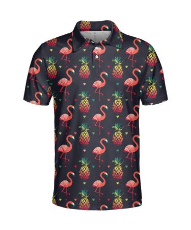 Flamingo Pineapple Tropical Exotic Polo Shirts for Men Women Men's Golf Shirts Short Sleeve, Lightweight Bowling Polos Multi Color Large