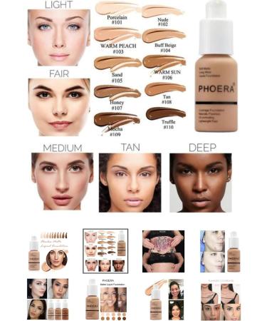 PHOERA Foundation & Makeup Concealer 24HR Lightweight Soft Matte Liquid Foundation - Natural Shade for All Skin Types - Oil-Control Formula (101 Porcelain) - 30.00 ml - Buy Online on GoSupps.com