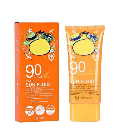 Face Sunscreen Waterproof Sunscreen SPF 90+ Suncream Factor 90 for Face PA+++ Refreshing Sun Cream Spf 90 High Protection Invisible Fluid Strong UVA + UVB Protetion Moisturizing & Non Greasy