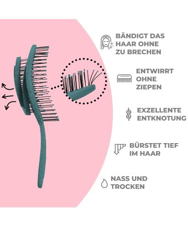 Ninabella Bio Hairbrush - Professional Detangler for All Hair Types Curls & Long Hair - Color Petrol - Perfect for Women Men & Children - Buy Online on GoSupps.com