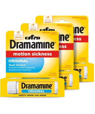 Dramamine Motion Sickness Relief Original Formula 12 Count (PACK OF 3)
