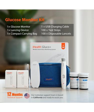 iHealth Gluco+ Wireless Smart Blood Glucose Monitor Kit | Portable Diabetes Testing with App 100 Strips & Lancets | Home Use BG5S100 - Buy Online on GoSupps.com
