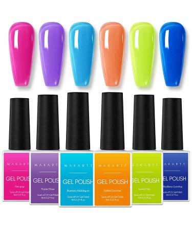 Makartt Jelly Gel Polish Set Pink Crystal Sweet Pastel Blue 2022 Nail Design Colours 10ML 6 Bottles Soak Off Nail Gel Polish with Gift Box Jelly Gel-bright 10 ml (Pack of 6)