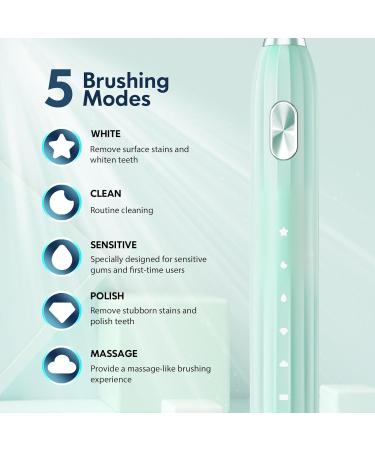 Dada-Tech Sonic Electric Toothbrush for Adults | 90% Rounded Bristles | 5 Cleaning Modes | 2-Minute Timer | 9 Replacement Heads | Green - Buy Online on GoSupps.com