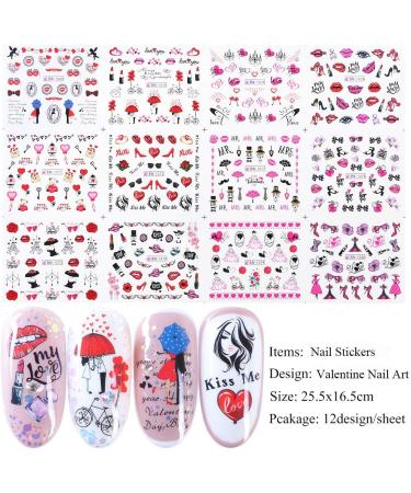 12 Sheets Nail Stickers Kalolary Water Transfer Nail Art Sticker Decals Lips Women Girl Colorful Slider for Dating Decor Manicure Nail Art Decorations - Buy Online on GoSupps.com