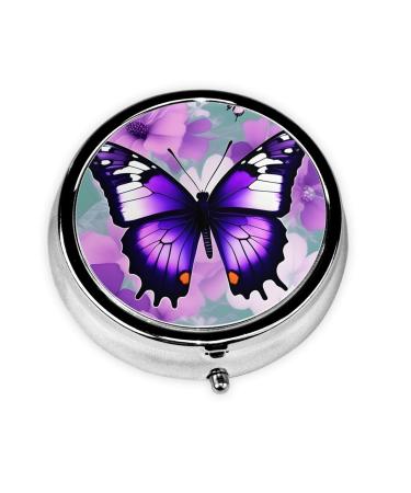 Purple Butterfly Portable Round Pill Box - Lightweight and Moisture-Proof Perfect for Organizing Vitamins Purple Butterfly One Size