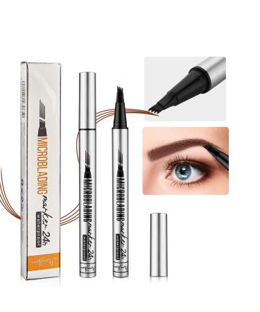 MARIA AYORA 2 Pcs Eyebrow Pencil Light Brown Microblade Eyebrow Pen with 4 Point Eye Brow Makeup Waterproof Smudgeproof Long lasting