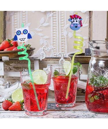 iwobi 12 Pcs Animal Curly Straws Reusable Plastic Curly Novelty Straws for Kids Birthday Party - Buy Online on GoSupps.com