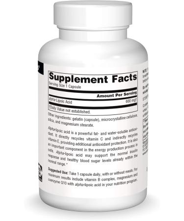 Source Naturals Alpha Lipoic Acid 600 mg - Supports Healthy Metabolism Liver Function & Energy - 30 Capsules - Buy Online on GoSupps.com