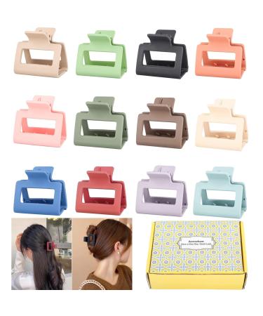 Aonwkan Hair Clips Square Hair Claw Clips - 12 Pieces 2 Matte Hair Clips for Teen Girl Gifts Thin Thick Hair Cute Stuff Nonslip Strong Grip Hair Clamps 12 Colors Jaw Clips Hair Accessories for Women Multicolor