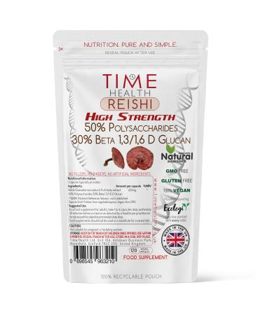 Reishi (Ganoderma lucidum) - High Strength 50% Polysaccharides / 30% Beta 1 3/1 6 D Glucan - Dual Extracted - UK Manufactured - Zero Additives - Pullulan (120 Capsule Pouch)