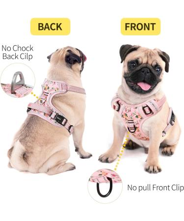 Heele Floral Pink Dog Harness for Medium Dogs - Adjustable Reflective Anti-Pull Soft & Breathable with Padded Handle - XS (Breastfall: 33-43cm) - Buy Online on GoSupps.com