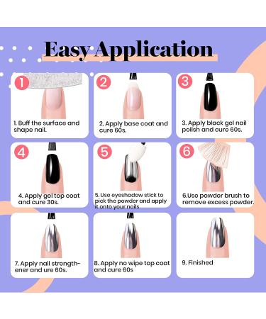 Beetles Chrome Nail Powder Kit - Black & White | Mirror Effect Holo Nail Powder Set - 8 Colors 1g/0.5g Jars | Manicure Art Glitter Decoration - Buy Online on GoSupps.com