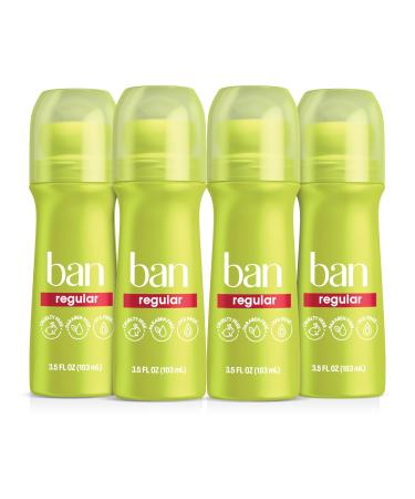 Ban Invisible Roll-on Antiperspirant Deodorant for Women and Men 24-hour Underarm Odor & Sweat Protection Regular Scent 3.5 Oz Pack of 4 Regular 3.5 Ounce (Pack of 4)