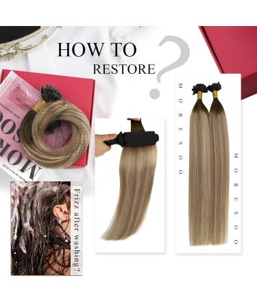 Moresoo Remy Real Hair Extensions - 55cm Hot Fusion U-Tip Bondings in Dark Brown to Blonde #3/8/22 - 50g 1g/s Real Hair Extensions - Buy Online on GoSupps.com