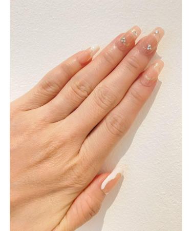Medium Squoval Nude Base with Glitter Rhinestones Fake Press On Nail Set