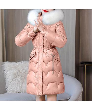 Pink Padded Jacket for Women | Slim Fit Faux Fur Parka with Hood | Winter Warm Outwear (Size: Medium) - Buy Online on GoSupps.com