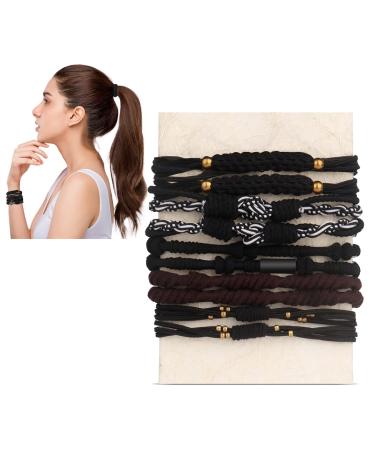 Boho Hair Ties Bracelets for Women Girls Thick Hair Accessories Braided Hair Tie Bracelet Elastic Cute Hair Ties No Damage Ponytail Holders Hairties Black