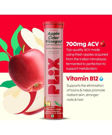 PLIX Apple Cider Vinegar Effervescent Tablets - 700mg ACV with Vitamin B12 & B6 | Vegan Sugar-Free Non-GMO Gluten-Free | 60 Tablets x 4 Packs - Buy Online on GoSupps.com