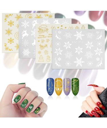 MWOOT 16 Sheets Gold Silver Mixed Nail Art Stickers Christmas Snowflake Deer Head Flowers Christmas Tree Nail Water Transfer Sticker Decals Set for DIY Nail Tips Decoration - Buy Online on GoSupps.com