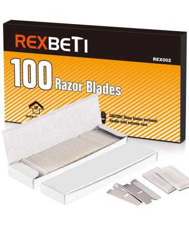 REXBETI 100PCS Single Edge Razor Blades, Industrial Scraper Razor Blades, One Edge Razor Blade, Replacement Box Cutter Blades, Suitable for Removing Labels, Decals, Stickers 100pcs blades