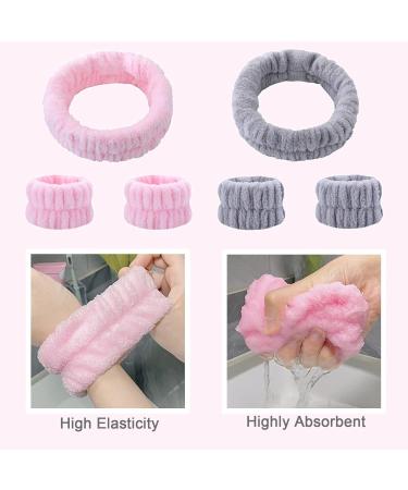 KEYRI 6 Pcs Spa Headband Wrist Washband Set - Pink Gray | Soft Elastic Bands for Face Washing, Skincare, Makeup, Bath & Shower - Women Girls Facial Headband - Buy Online on GoSupps.com