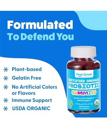 Feel Great USDA Probiotic Gummies for Adults and Kids - 2.5 Billion CFU (30 Day) | Immune Support and Digestive Health | Clinically Studied DE111 - Bacillus subtilis - Buy Online on GoSupps.com