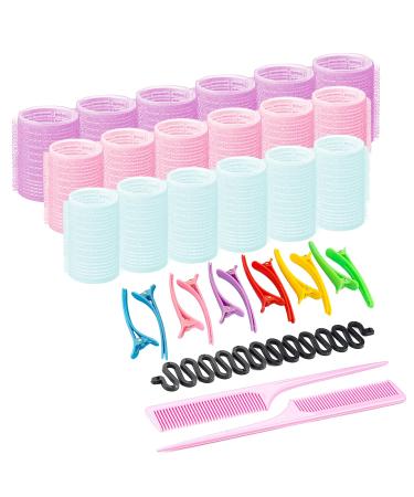 Bellucci 33 Pieces Hair Rollers Set-Self Grip Curler Rollers- 18 Pieces Rollers of 3 Different Sizes Which Includes 44mm 30mm and 22mm-12 Pieces Duckbill Sectioning Clips-2 Combs and a Braid