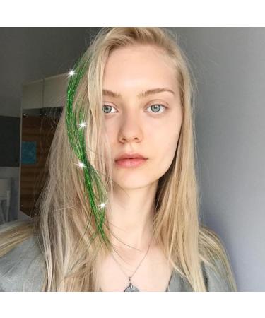 Sparkling Green Hair Tinsel Extensions Kit - 200 Strands, Heat Resistant Glitter Hair Extensions for Women & Girls - 48 Inch - Buy Online on GoSupps.com