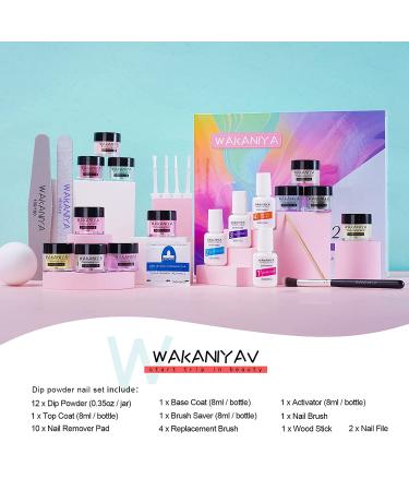 Wakaniya 12 Colors Glitter Dip Powder Nail Kit | Sun Color Changing Starter Kit for Beginners - Includes Base, Top Coat, Activator, Remover Pads | Nail Dip Powder Set with Everything - Buy Online on GoSupps.com