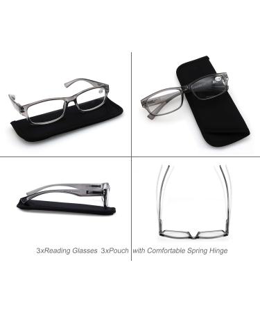 3 Pack High-Quality Reading Glasses +3.50 for Men & Women - Comfortable Rectangular Design - Perfect Reading Aid in Gray - Buy Online on GoSupps.com