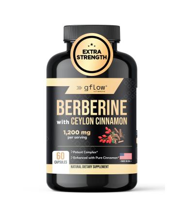 gflow vitamins Berberine HCL 1200 mg in Vegetable Capsules with Ceylon Cinnamon | Made in The USA