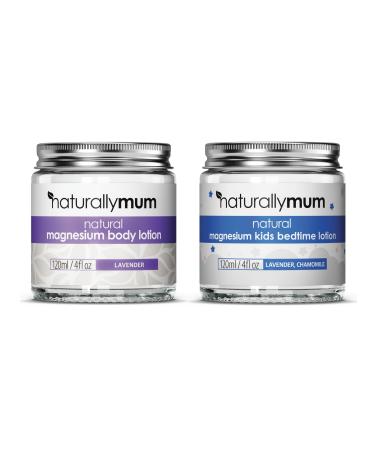 NaturallyMum Magnesium Body Lotion Bundle for Mum and Kids | Support for Sleep Heart Bone Nerve Gut and Muscle Health | Adult Lavender | Kids Lavender & Chamomile | 2 x 4 fl oz