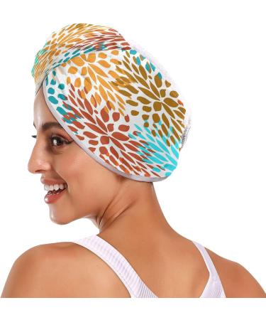 Summer Flower Pattern Dry Hair Cap & Quick Drying Towel Set - Super Absorbent Soft & Comfortable - 2 Piece with Button Headband - Buy Online on GoSupps.com