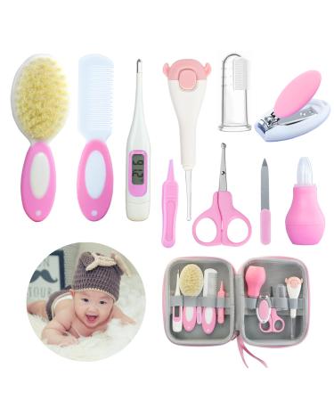 ZELINYE Baby Care Kits Baby Grooming Kit 10 in 1 Newborn Essentials Must Haves Baby Nail Clippers Baby Brush Baby Comb Earpick Nose Cleaning Tool Baby Nail File Nursing Baby Kit (Pink)