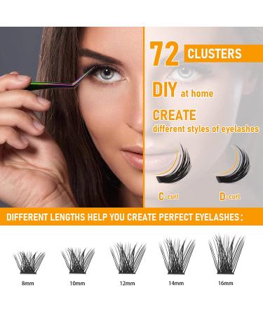 Lash Clusters DIY Eyelash Extensions 72 Clusters | C D Curl B&Q LASH Mega Volume Wispy Individual Lashes | DIY at Home | NM-D-8-16MIX - Buy Online on GoSupps.com