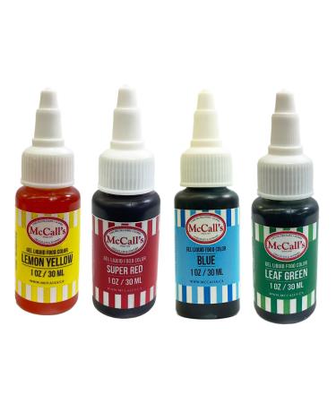 McCall's Liquid Gel Food Colour Kit - 1 oz Yellow Red Blue Green