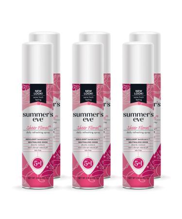 Summer's Eve Freshening Spray | Sheer Floral | 2 oz Size | Pack of 6 | pH Balanced, Dermatologist & Gynecologist Tested 2 Ounce (Pack of 6)