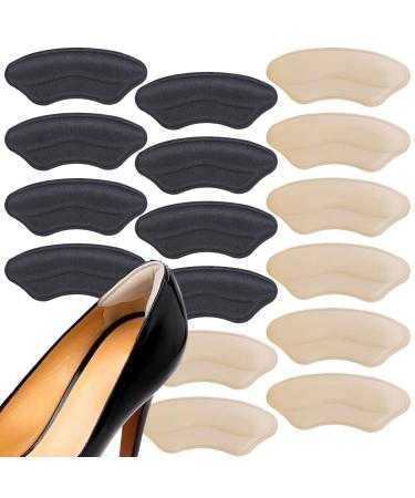 8 Pairs Heel Pads for Shoes Heel Grips Liner Cushions Inserts for Women Men Shoes Heel Pads for Shoes That are Too Big Self-Adhesive Foot Care Protectors Stop Heel Slip and Blister Pale Apricot + Black