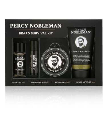 Percy Nobleman Beard Survival Kit a Beard Grooming Kit containing a scented beard oil beard balm moustache wax and a beard softener