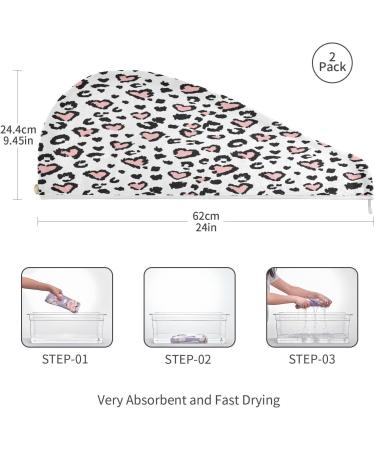 Love Leopard Pattern Dry Hair Cap & Quick Drying Towel Set - Super Absorbent Soft & Comfortable - 2 Piece Set - Buy Online on GoSupps.com
