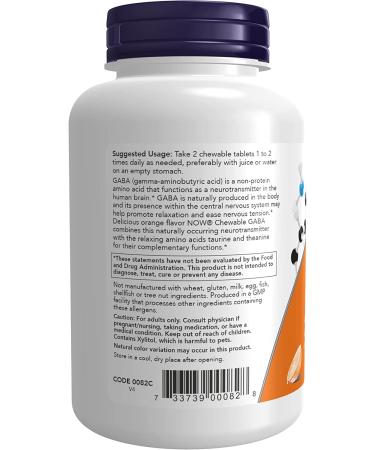Now Foods Chewable GABA - Natural Orange Flavor, 90 Chewables for Relaxation & Stress Relief - Buy Online on GoSupps.com