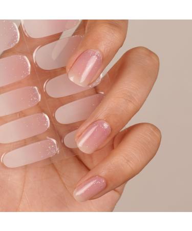 DANNI & TONI 28 Stickers Semi Cured Nail Wraps Soft Self-Adhesive Gel Nail Stickers Salon-Quality Gel Nail Polish Strips(Mystery Veil) Gradient Fine Glitter