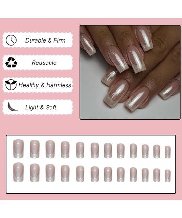 24Pcs Medium Square Aurora Silver Glitter Press on Nails - Glossy False Nails with Adhesive Tabs for Women & Girls - Buy Online on GoSupps.com