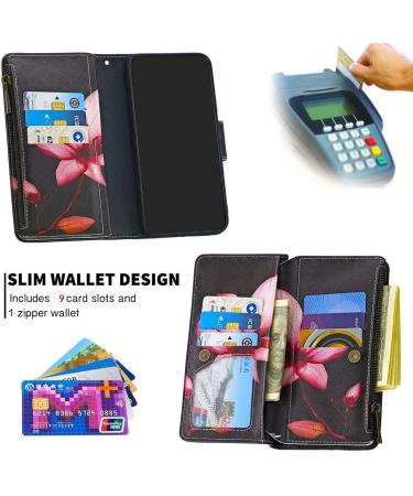 Miago 9 Card Slots Leather Cover for Huawei Y5 2019 - Colorful Zip Flip Wallet Case PU Leather Pocket Protective Cover Pink Flower Design - Buy Online on GoSupps.com