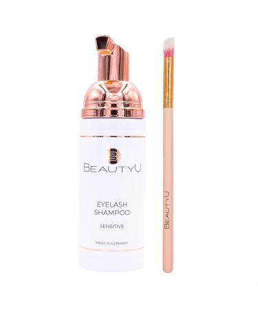 BeautyU Eyelash Shampoo Sensitive with cleaning brush I eyelash shampoo with allantoin & pro-vitamin B i removes gently make-up & residues I for eyelash extensions I made in Germany